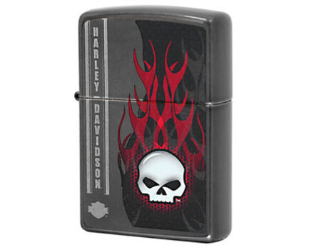 Купите зажигалку Zippo 28618 Harley Davidson Skull Flames Gray Dusk (тонированный хром с микроцарапинами, рисунок черепа и пламени. логотип) в интернет-магазине